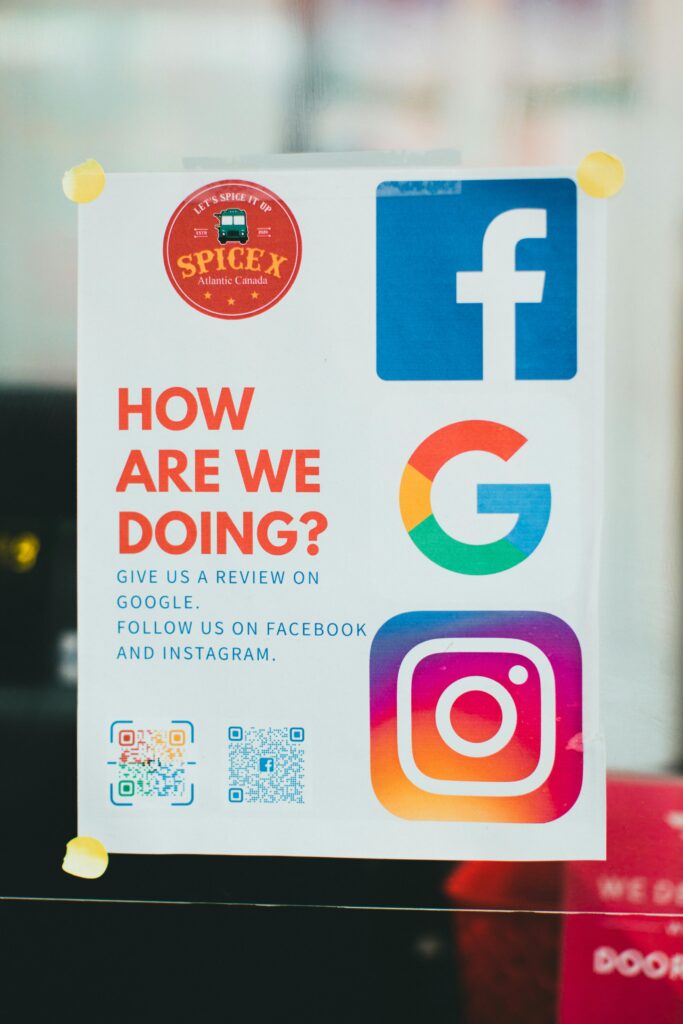pexels-photo-12419502-12419502 Poster encouraging reviews on Google, Facebook, and Instagram.