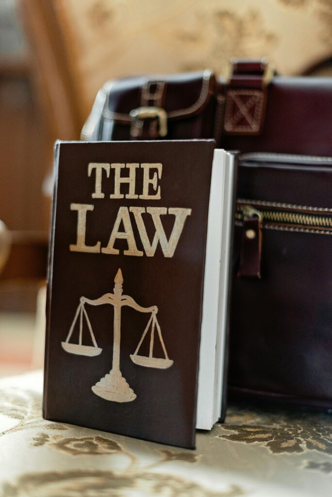 pexels-photo-8731031-8731031 Close-up of a law book titled 'The Law' beside a leather briefcase.